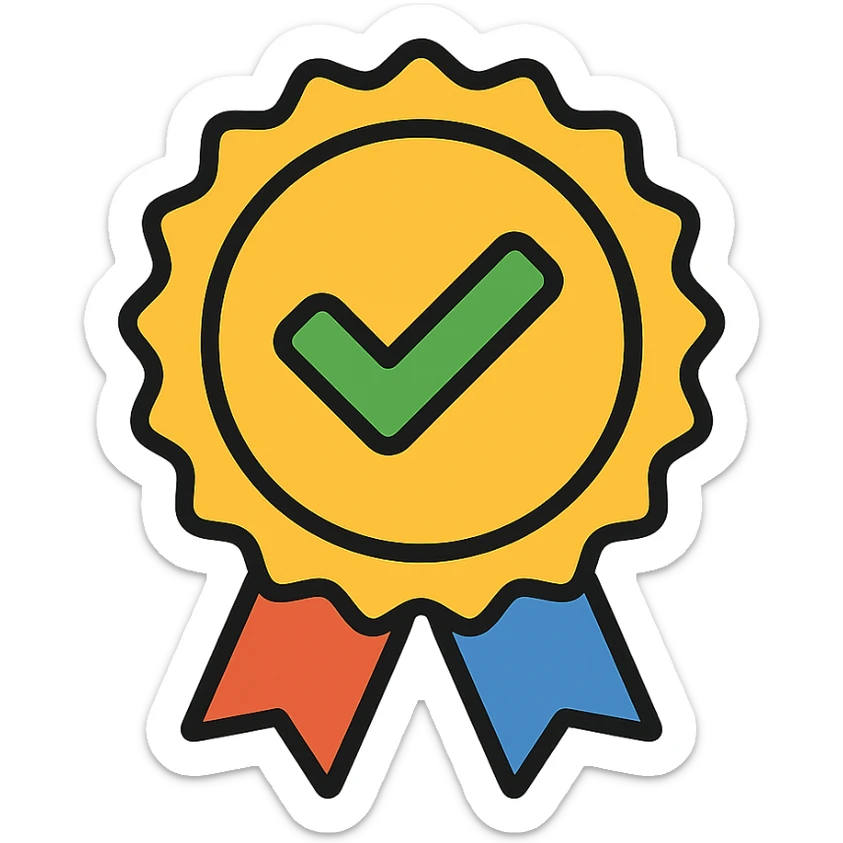 vector icon of a seal of trust with gold and colorful elements, elegant and minimalist flat design, isolated on white background, award badge style, 2D flat vector, trending icon look, soft shadows, no text, perfect for commercial use, icon style, variation 2 sticker