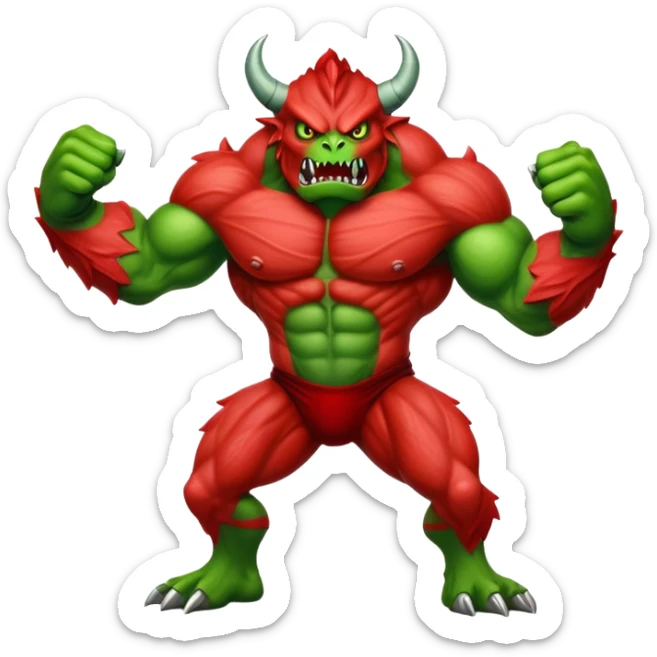 Red Hulk versus Green Hulk, red muscular monster fighting green muscular monster sticker