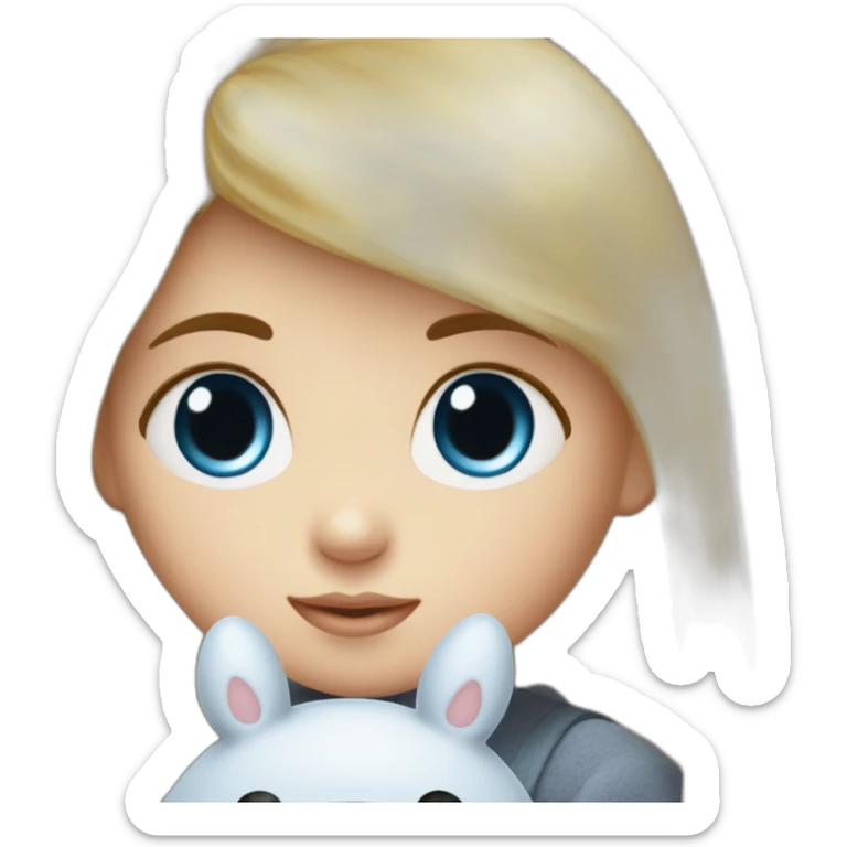 bébé fille blonde décoiffée aux yeux bleus avec une peluche Totoro  sticker