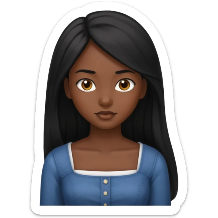 A dark skin girl with long black hair swept to the front and a square neckline shirt and brown eyes sticker