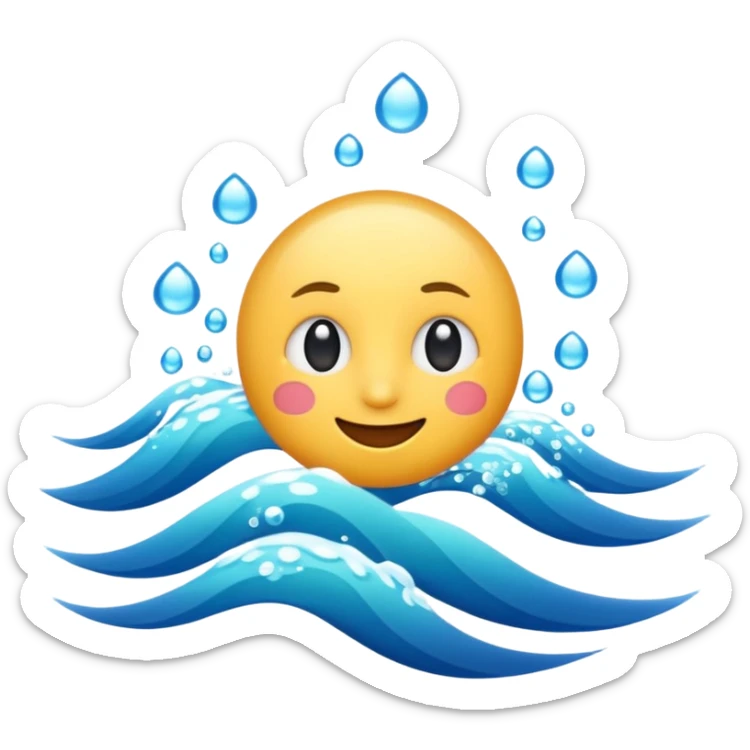 emoji of the sea, calm blue waves, sparkling water, isolated on white background, soft shadows, high detail, playful and cute. sticker
