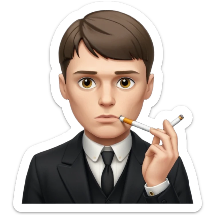 Tommy Shelby in black dress with a cig in his mouth and make his face exact  sticker