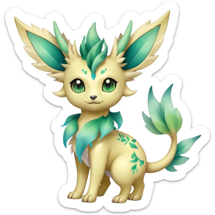 Shiny Cool Sparkly Cute Ethereal Leafeon-Vaporeon-Fakemon-hybrid-fusion- full body sticker