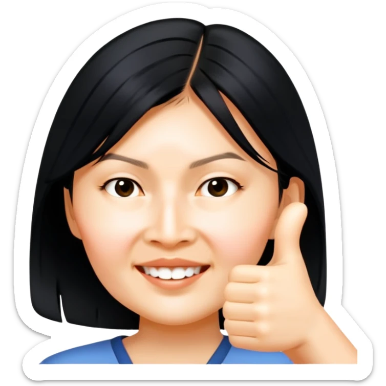Asian girl with medium length hair giving thumbs up sticker