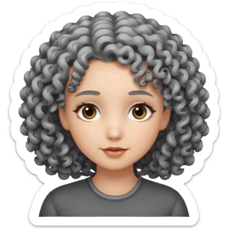 Fais une fille avec les cheveux bouclés gris brillants, avec des yeux qui sont vraiment gris foncés sticker