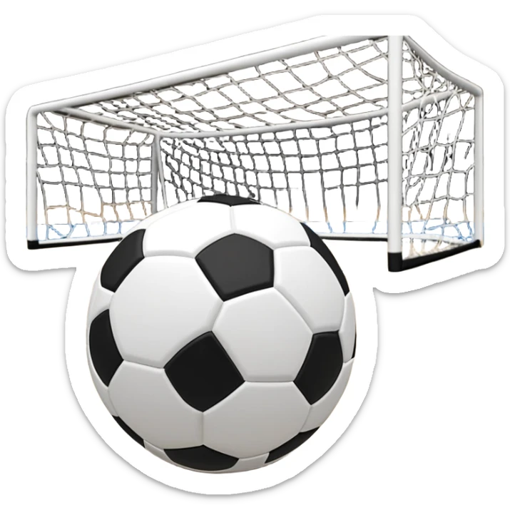 A mini football (futsal) ball placed on the court, with the goals and boundary lines visible in the background. The scene captures the fast-paced nature of the sport, with the compact indoor court and a focus on the ball ready for action. sticker
