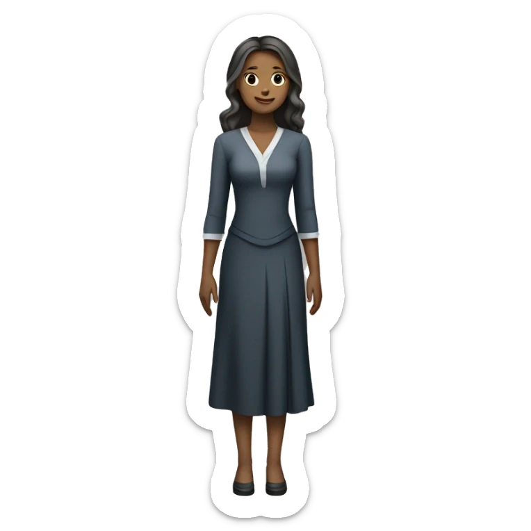 A young women with fair skin tone and long hairs in formal dress standing and folding her hands sticker