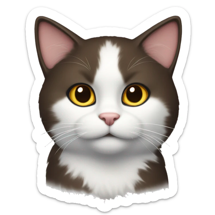 CAT with dark Brown fur and white fur at the neck with a white point at the nose sticker