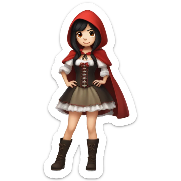 Little Red Riding Hood straight black hair corset and dress full body pose non-chibi sticker