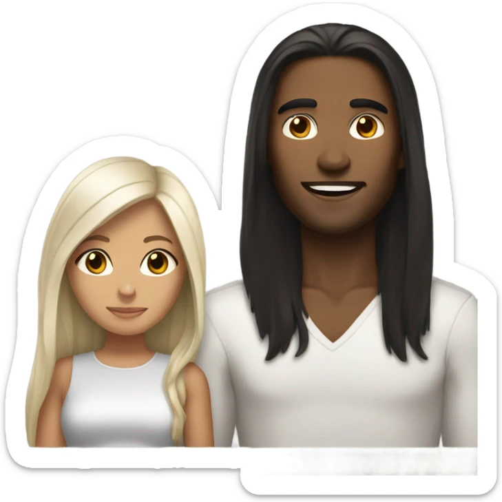 Brown skin black hair girl with white long haired brunette guy   sticker
