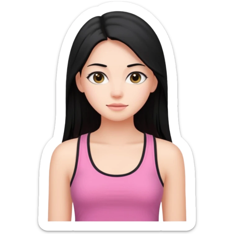 a pretty bratz fair girl with long straight black color hair and pink tank top on sticker