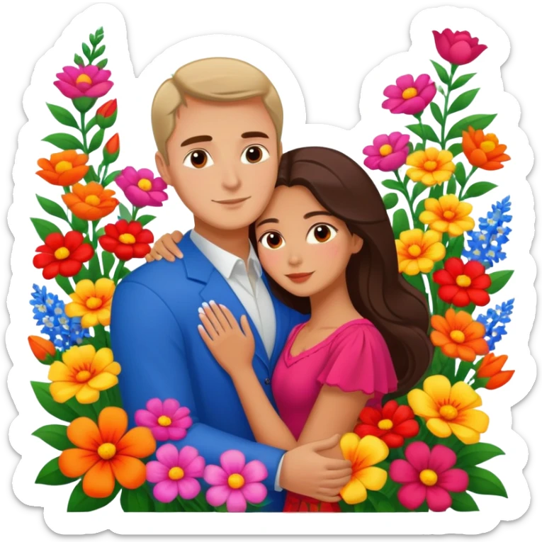 Couple hugging in Montenegro russian man and elegant  Latina girl flowers  sticker