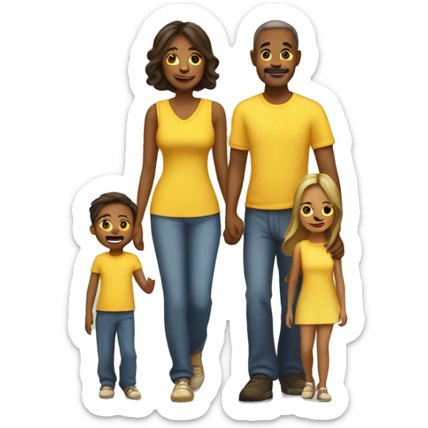 Yellow family of Mom and dad with son and daughter  sticker