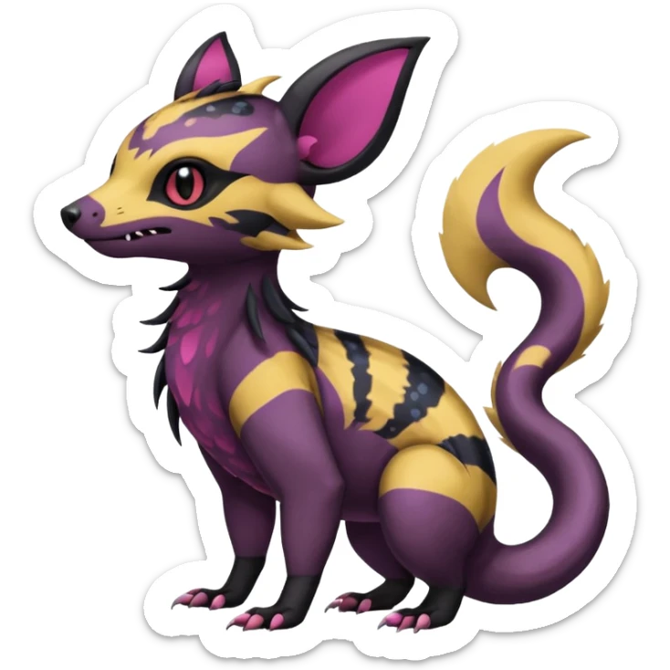 Rare epic aesthetic colorful Salandit-Noibat-Eevee-Civet-species-Fakemon-hybrid-creature, with markings, full body sticker