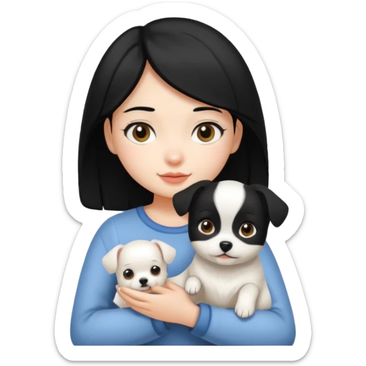 Girl with white small dog and girl has black hair  sticker