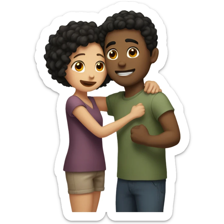 guy with short curly black hair hugging girl with short wavy brown hair sticker