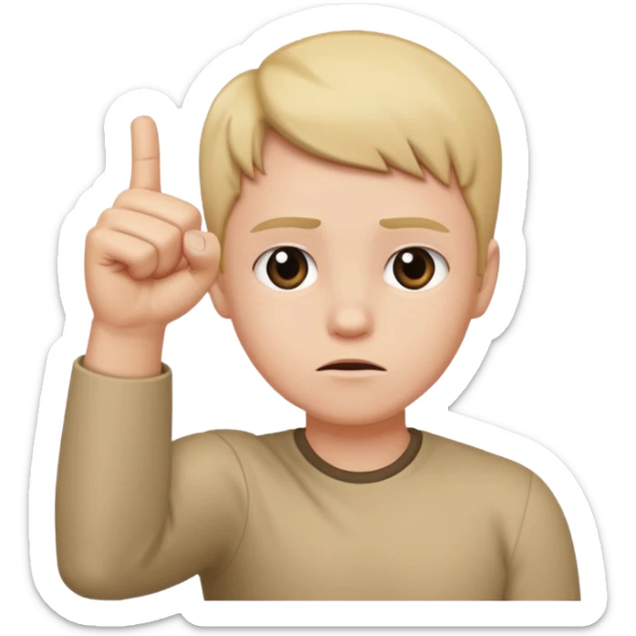 😔 use this emoji but make him have an arm up with a fist sticker