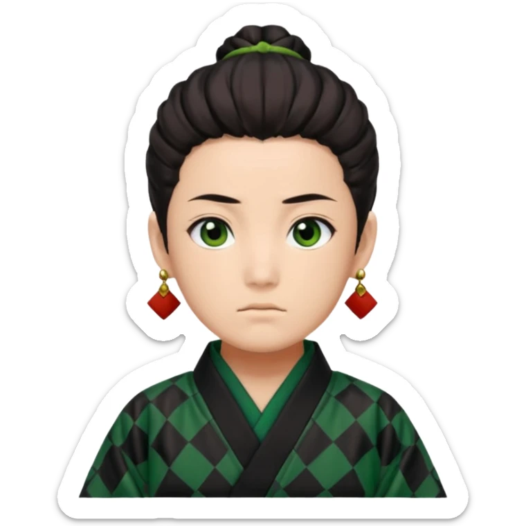 Tanjiro Kamado from Demon Slayer with black and green checkered haori and hanafuda earrings sticker