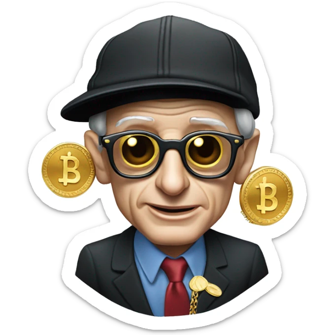 Steven hawking where a baseball cap to the side with sunglasses and a gold dollar sign chain  sticker