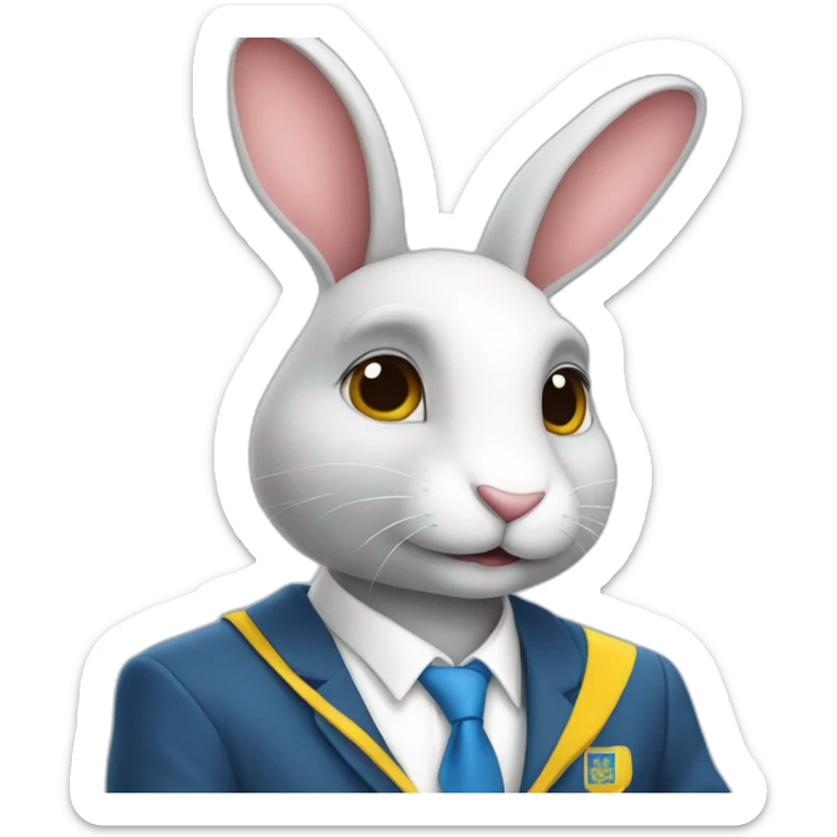A rabbit student in a suit in the color of the Ukrainian flag in a square academic cap sticker