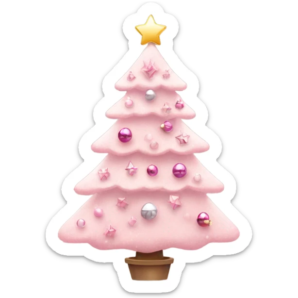 pretty light pink christmas tree with decorations  sticker