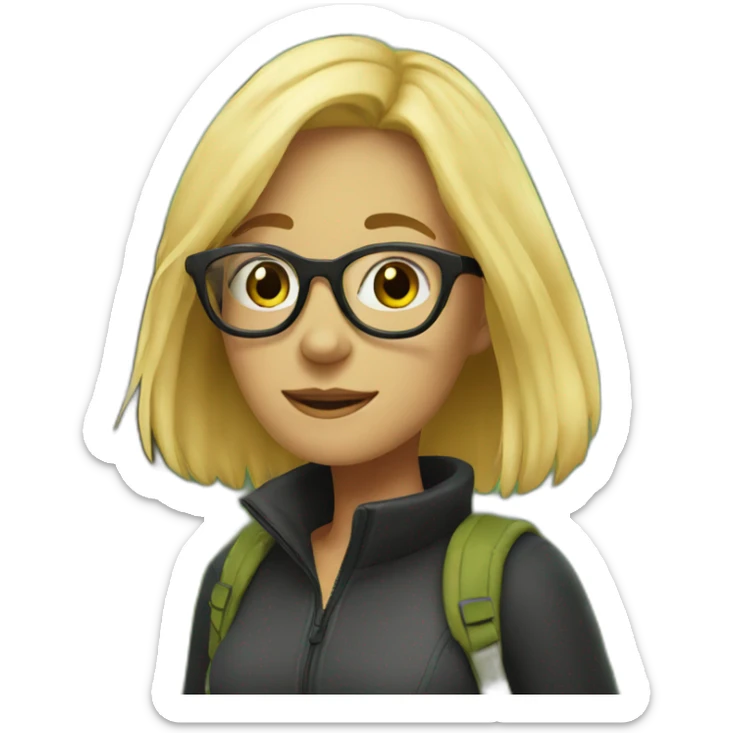 girl with blonde hair, black glasses in the forest sticker
