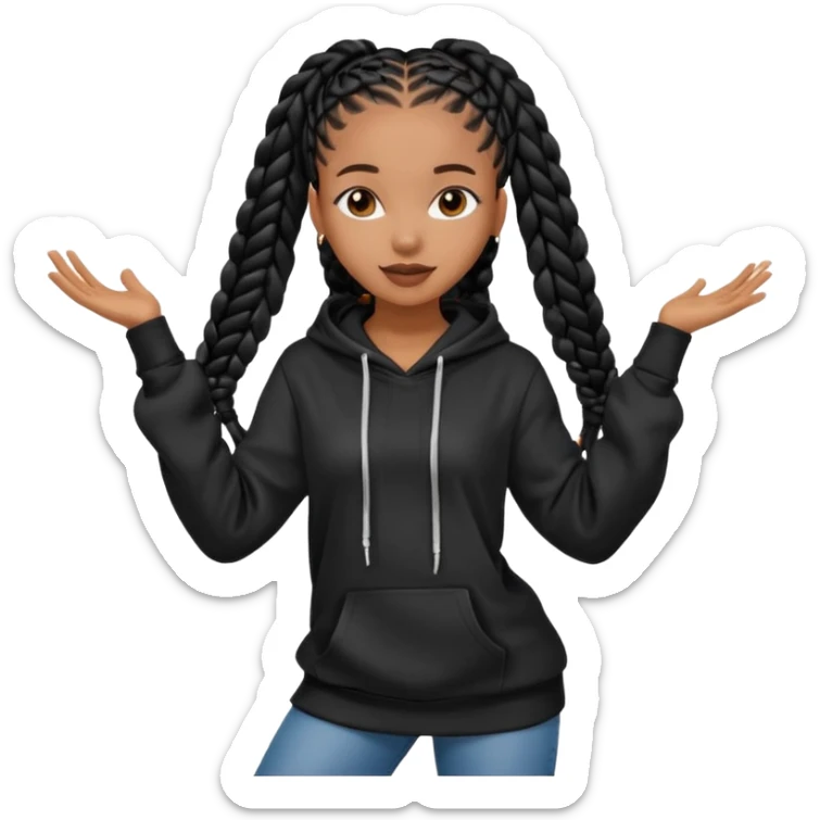 African American girl with long black box braids wearing black Christian hoodie dancing sticker