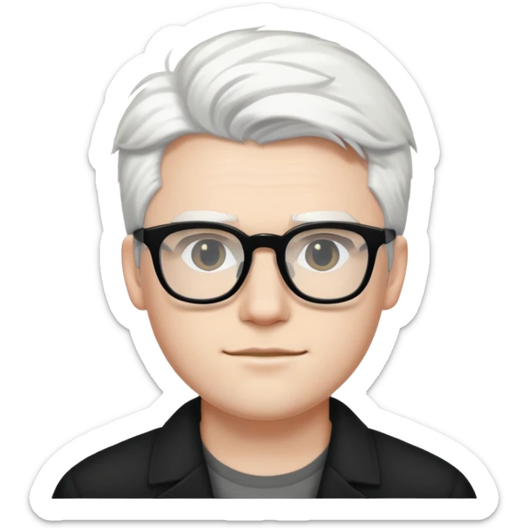 22-year-old white man with fair skin, white hair, and black glasses sticker