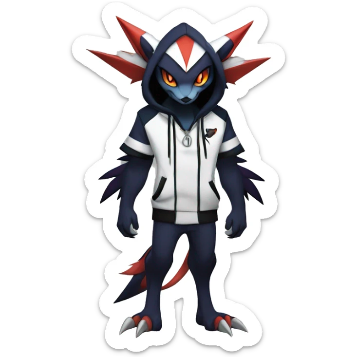 Cool Anthro Dark Absol-Noivern-Quilava-Litten-Pokémon with edgy stripes hoodie spiked collar punk Full Body sticker