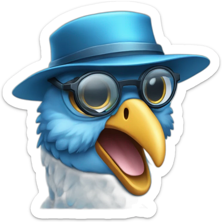 Crazy funny Cyberpunk Articuno head with beautiful smile wearing glasses and hat sticker
