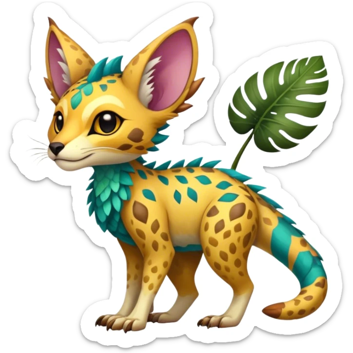 Feral Rare Fantasy vibrant tropical Vernid-Trico-species by LiLaiRa, random markings, tufted ears, full body sticker