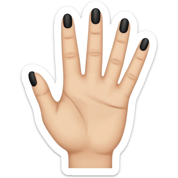 emoji icon of a human hand, slightly clenched, Each3 of 5 finger has a small black minimalist tattoo: 8 on the first finger, 1 on the middle finger, 2 on the third finger. Simple thin line tattoos, no shading. Flat emoji style, simplified hand shape, neutral skin tone, clean outlines,  sticker