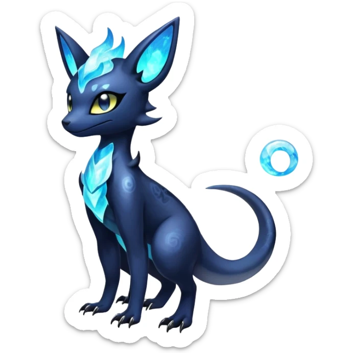 Shiny icy iridescent dark gothic ethereal Nebulae Salandit-Meowstic-Umbreon-Fakémon-hybrid-creature (full body)  sticker