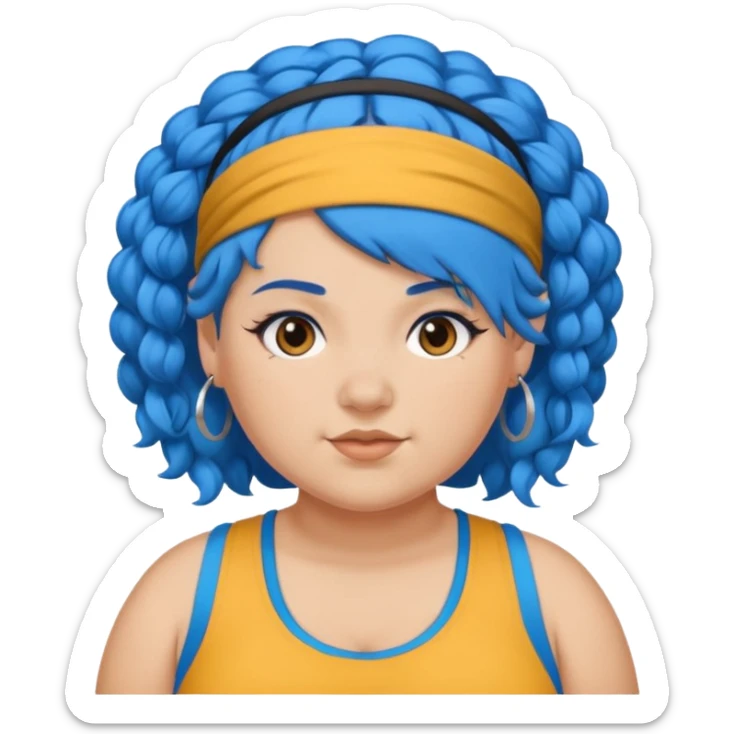 curly fat girl with blue hair and headband, sportsy sticker