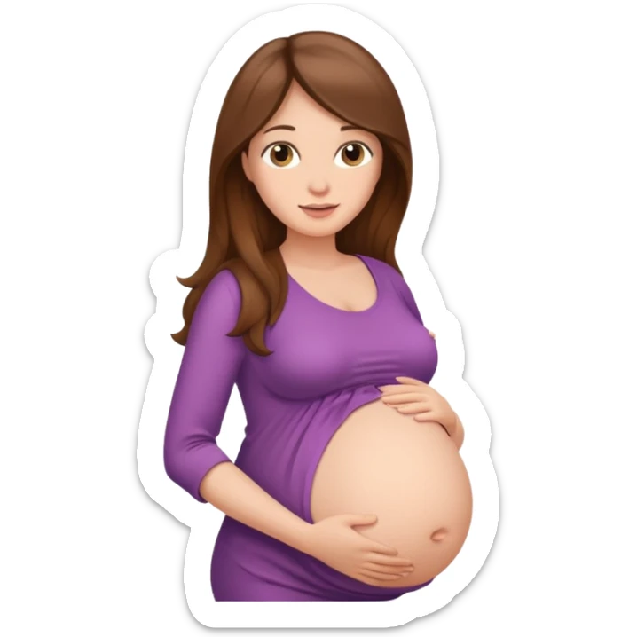 "Pregnant woman with her belly skin visible, with long brown hair and fair skin."
 sticker