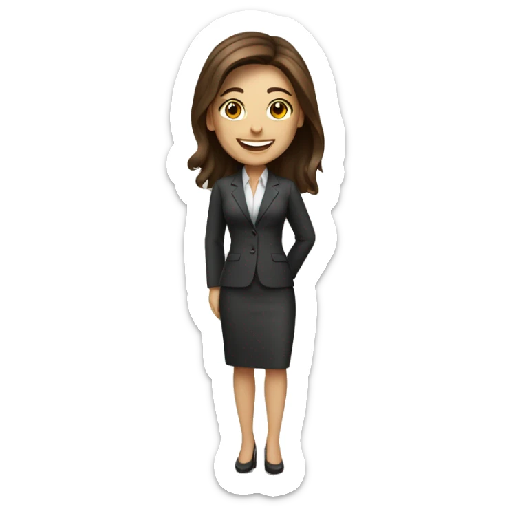 Business woman full body brown hair and white skin smiling  sticker