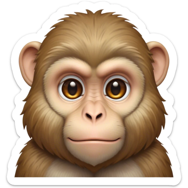 Cinematic Noble Macaque Portrait Emoji, Poised and regal, with a smart, agile build and expressive, deep-set eyes, adorned with soft, detailed fur and a dignified expression, Simplified yet sharp and sophisticated features, highly detailed, glowing with a soft, natural radiance, high shine, intelligent and commanding, stylized with an air of primate nobility, focused and alert, soft glowing outline, capturing the essence of a watchful and confident guardian that appears ready to leap out of the screen with effortless authority! sticker