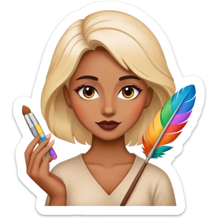 mujer artista con una pluma y una plaeta de colores  sticker