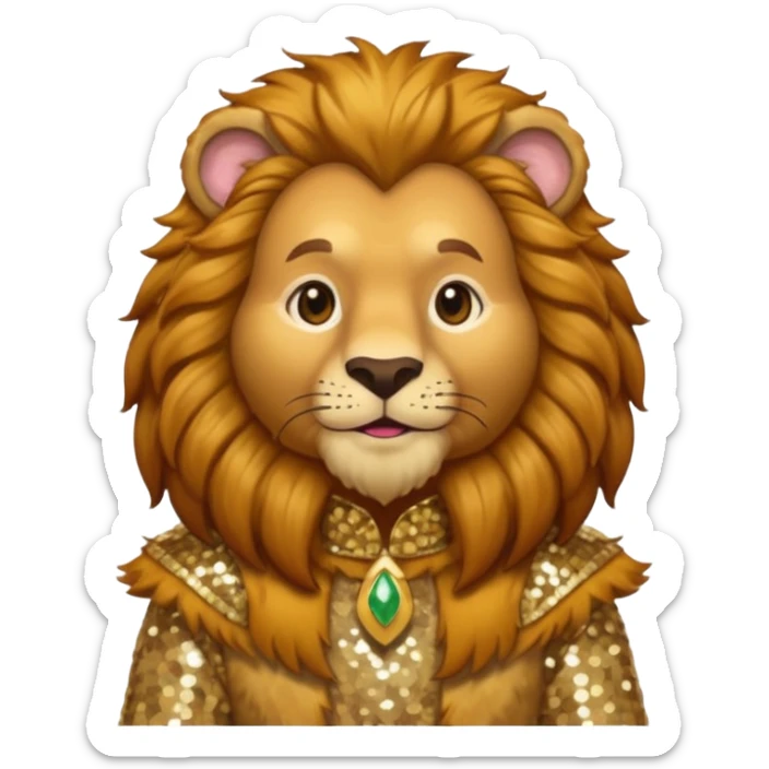 Brrr, the Cowardly Lion from The Wizard of Oz with golden brown fur, cream sequin outfit sticker