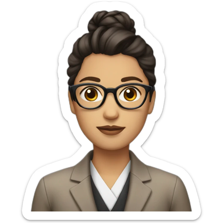 Can you generate an emoji with dark hair in a bun, glasses, brown eyes and wearing a blazer? sticker