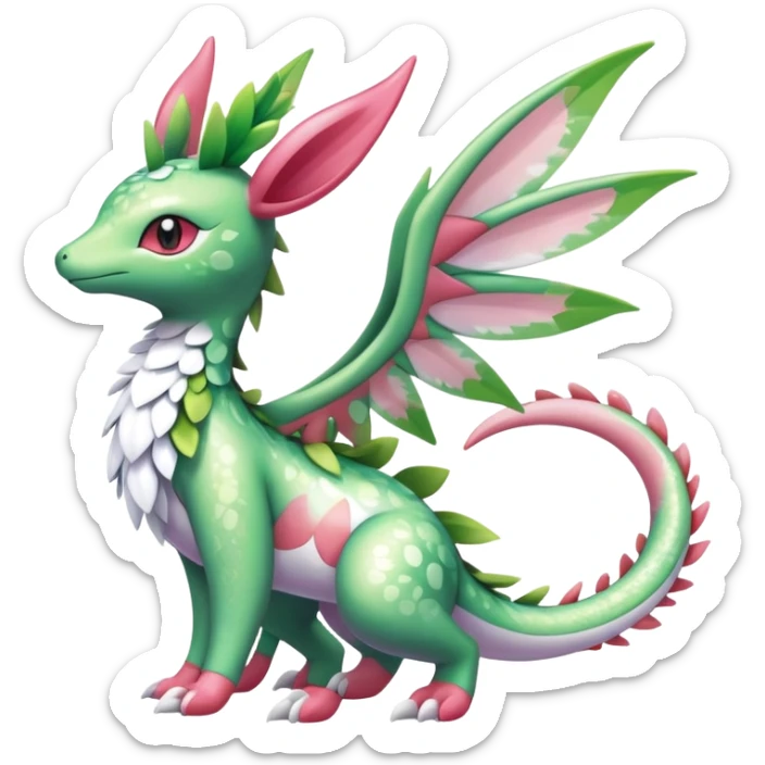Shiny Exotic Cute Majestic Ethereal Sparkly Flygon-Sylveon-Shaymin-Meganium-Hybrid-Creature with white pattern-markings sticker
