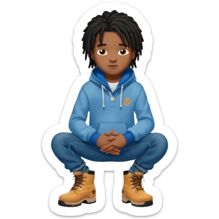 African American boy with short black dreadlocks wearing a Nike hoodie wearing denim skinny jeans and timberland boots with his hands folded across chest sticker