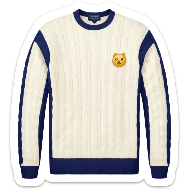 Ralph Lauren classic cable knit white sweater with small polo logo, emoji style sticker