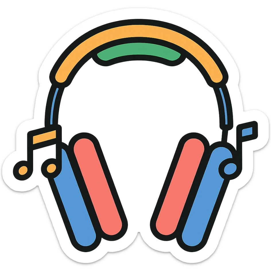 Add music notes to the AirPods MAX headphones in color outline icon style. sticker