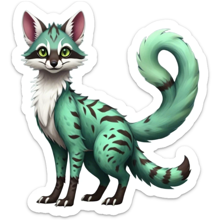 Feral Rare Fantasy dark colorful Vernid-Sergal-Genet-species by LiLaiRa, random markings, tufted tail, tufted ears, full body sticker