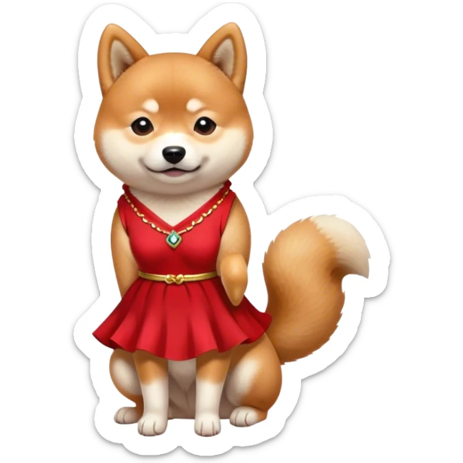 The shiba dog wear a cutie red dress sticker