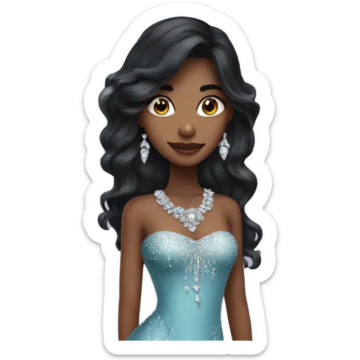 Black long hair  beautiful girl wearing diamond ring in fancy clothes sticker