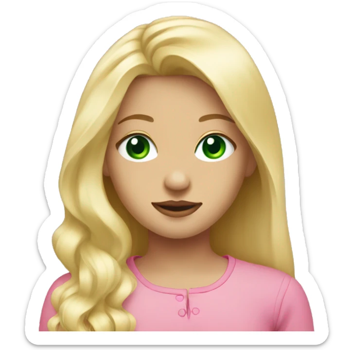 blonde hair down green eye girl standing with pink long sleeves sticker