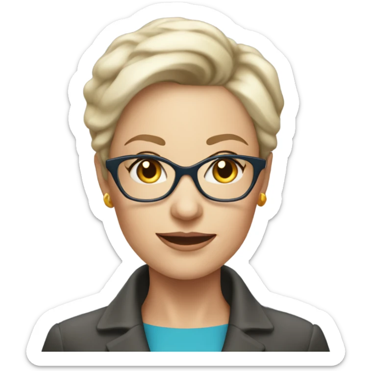 Middle aged white lesbian woman realtor with glasses and short hair and blue eyes sticker