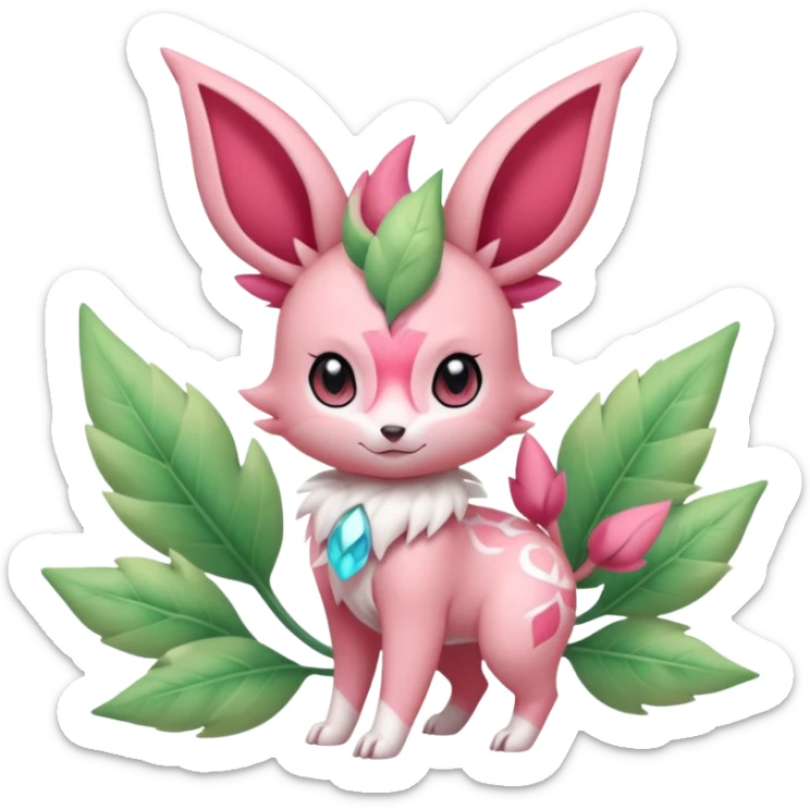 Rosy floral romantic cute kawaii pastel Ivy-Scizor-Sylveon-Leafeon-Pokémon-Digimon-Fakémon-hybrid-fusion-creature sticker